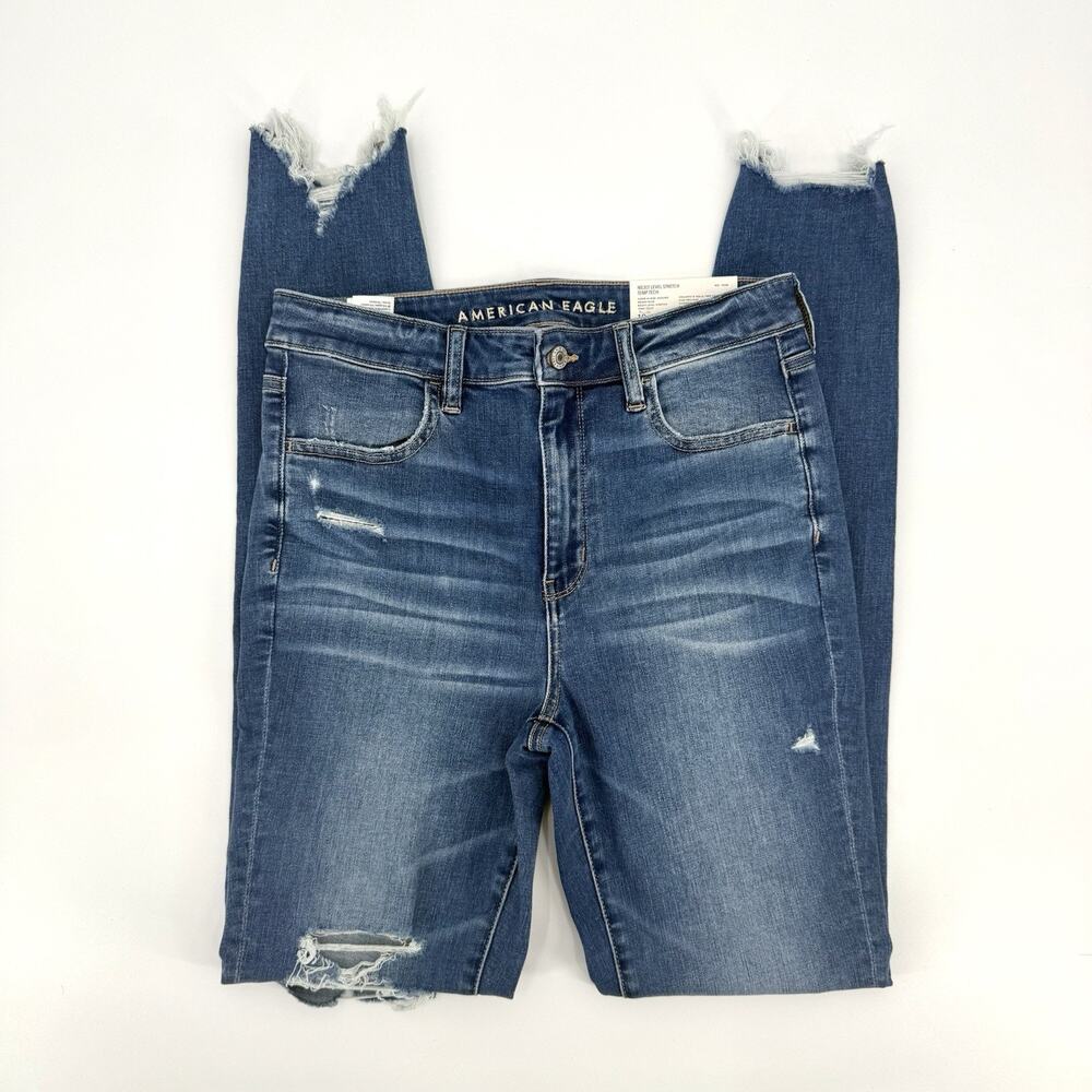 American Eagle Super Hi-Rise Jegging Jeans Women 10 X-Long Distressed Stretch